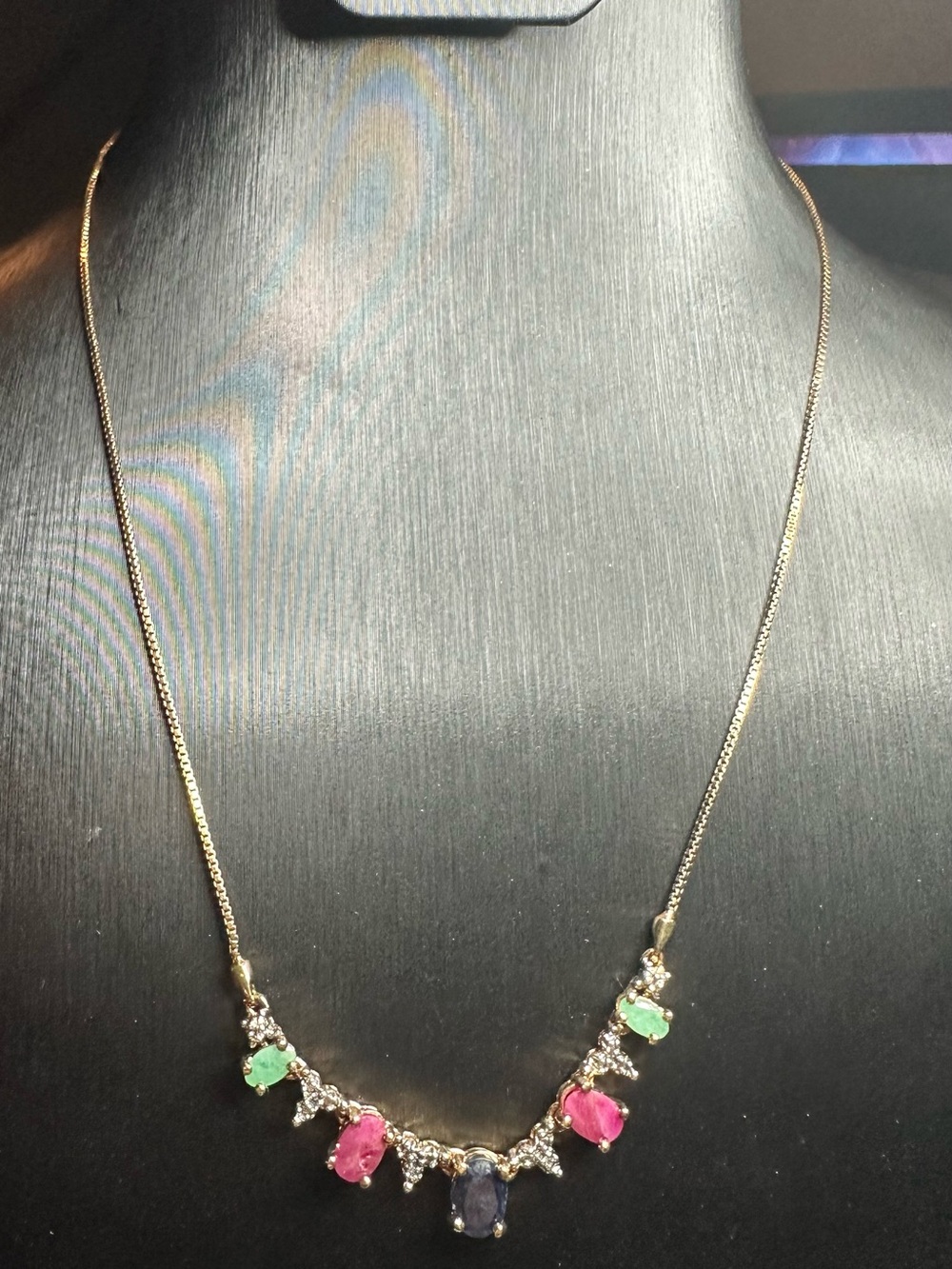 Ross-Simons Gold Multistone Necklace with Pink, Green & Blue Gems